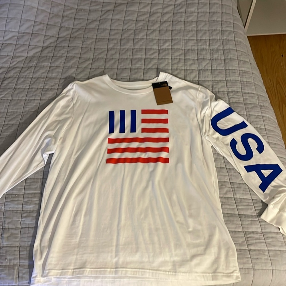 North Face USA Flag XXL White Long Sleeve Shirt